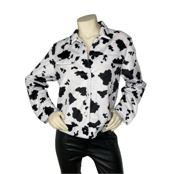 STEVEN ROSS Vintage Cow Print Faux Fur Button Down Shacket Jacket Blazer, M - Picture 4 of 16